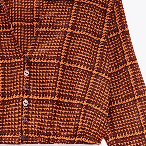 Zara Plaid Crop Top Orange Size Small - Picture 2 of 9